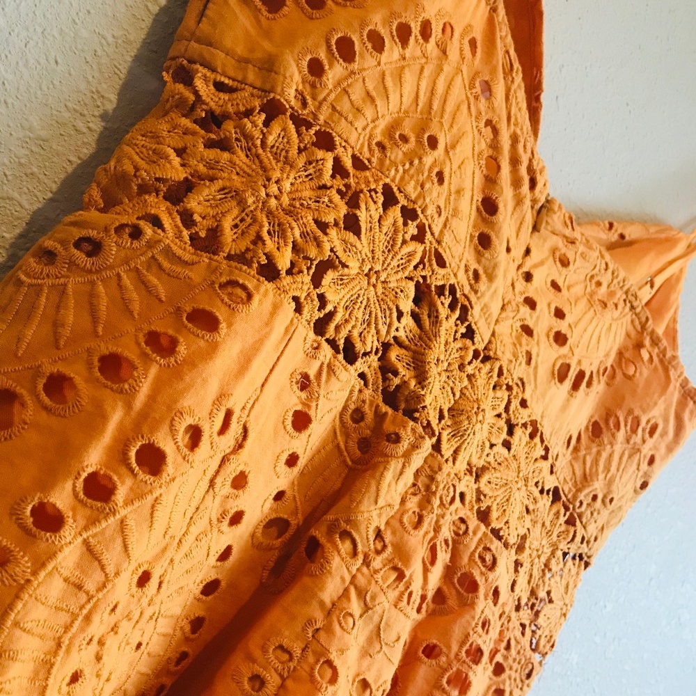 Eyelet Dress w/ Crochet Cut-Out Midriff